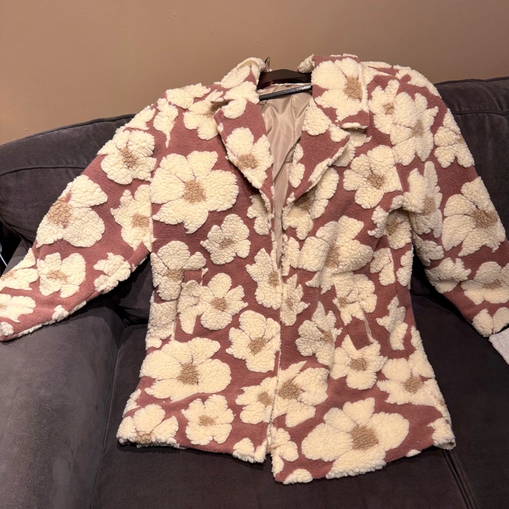 O'Neill Floral Teddy Jacket in Cream and Pink